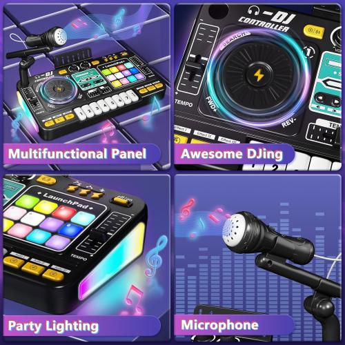 OZMI Kids DJ Music Mixer Table Board Set Toy with Microphone, Lights – Interactive Musical Toys for Ages 3-12 | 100  Sounds, Piano Keys, Disco Mode, Rechargeable for Kids Boys & Girls