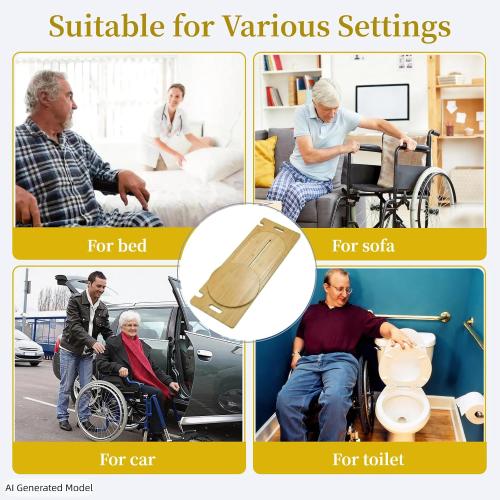31.5 x 11 Slide Transfer Board with Track Pulley & Turntable - Heavy Duty Wooden Slide Board for Transferring Elderly & Disabled, Hold Up to 500LBS, Transfer to Wheelchair, Bed, Car