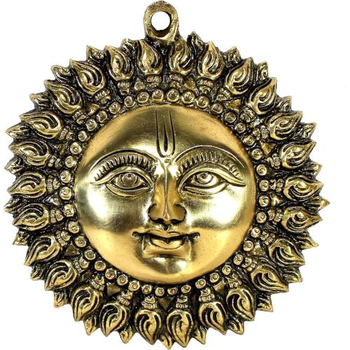 StonKraft Brass Wall Hanging Sun Face Idol | Surya Dev Bhagwan Metal Wall Decor | Art Sculpture for Home & Office Decor for Positivity, House Warming Gift – 6.25 Inches, Golden