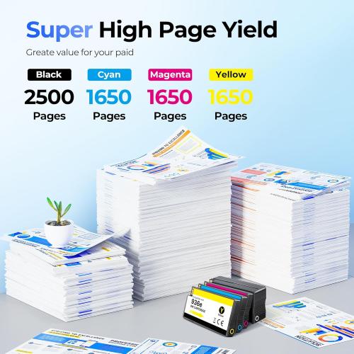 936e High Yield 936 Ink Cartridges for HP Printers HP936 936XL Replacement for HP 936 Ink Cartridges Combo Pack Work for HP Officejet Pro 9125e 9120e 9135e 9730e 9130e 9720e 9122e Printers, 4 Pack