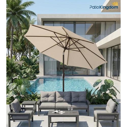 Patio Outdoor Umbrella-UPF 50  Sun Shade with Wind Vent, Push-Button Tilt & Smooth Crank Lift, Rust-Resistant Fiberglass Frame for Garden, Backyard,Yard (Beige)