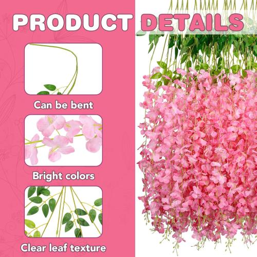 Alotiki Wisteria Hanging Flowers,50 Pack Fake Hanging Flowers,Wisteria Artificiales Garland for Home Wedding Arch Floral Party Garden Ceremony Outdoor Decor,3.6 Feet Long(50,Pink)