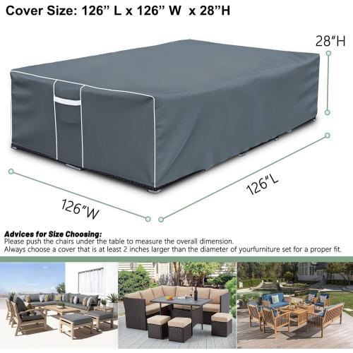 Gasadar Outdoor Furniture Cover Waterproof, Square Patio Sectional Cover,126x126x28, 600D Heavy Duty, Grey