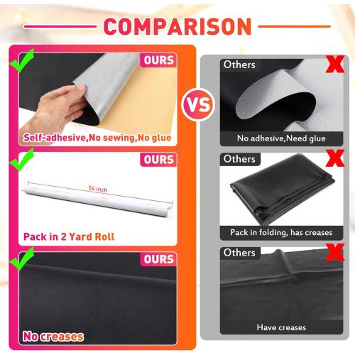 Self-Adhesive Marine Vinyl Faux Leather: Meneng 2 Yard Roll Heavy Duty Boat Seat Vinyl - Waterproof & Scratch-Resistant for Marine Upholstery - Leather Repair Patch for Furniture Sofa Couch