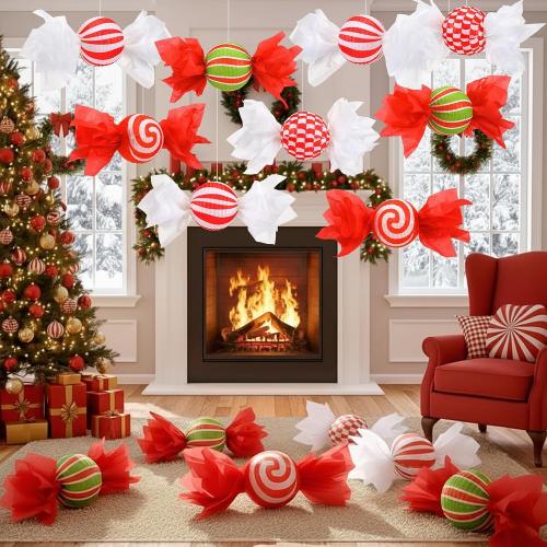 Baquler 12 Pcs 8 Inch Christmas Hanging Paper Lanterns Candy Party Decorations Paper Christmas Decor Candy Canes Peppermint DIY Decorations for Indoor Holiday Xmas Classroom Office Decor
