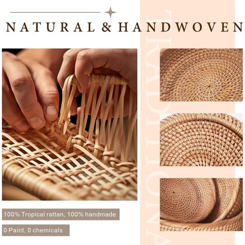 9.2 Medium Round Rattan Wicker Bread Basket, Natural Fruit Basket for Kitchen Counter, Hand Woven Food Baskets, Artisanal Bread Baskets for Serving, Fruit, Vegetable, Snack, key, Etc.