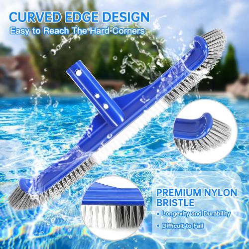 Pool Brush Head, 17 Pool Brushes for Cleaning Pool Walls, Curved Ends High-Efficiency Pool Scrub Brush,Premium Nylon Bristles Pool Brush with EZ Clip