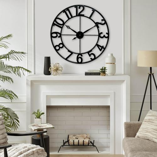CLXEAST 30 Inch Wall Clocks for Living Room Decor, Oversized Large Black Metal Wall Clock Decorative, Regular Arabic Numeral,Reloj De Pared para Sala