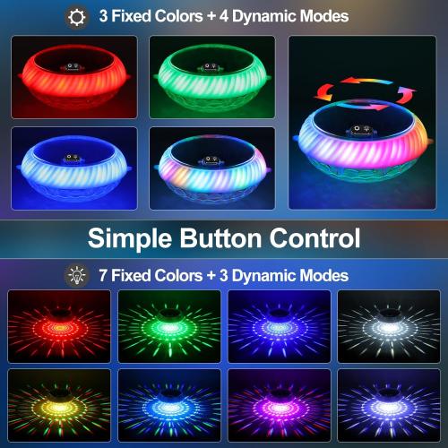 Askyli Floating Pool Lights Solar with Remote, 7.6 Inch RGB Up and Down Color Changing Solar Pool Lights That Float with Dynamic Lighting Effects, Floating Light for Pools, Party, Decor(2)