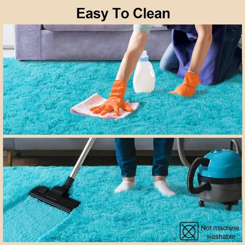 Medium Rugs for Living Room, Large Fluffy Area Rugs for Bedroom, Soft Carpet Shag Kids Rug with 4 Non-Slip Rug Pads (Turquoise Blue,)