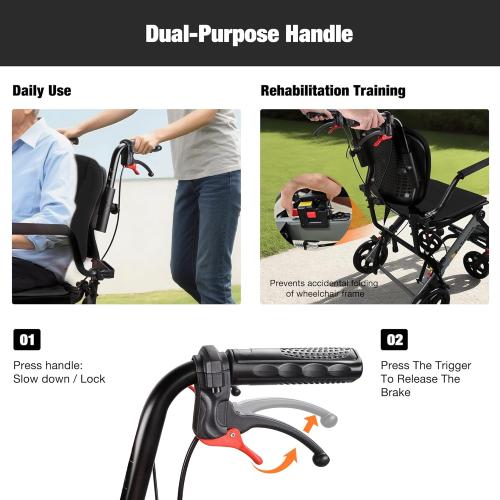 Wheelchairs for Adults,Transport Wheelchair Lightweight Foldable with Removable Cushion,Transport Chair,Ergonomic Travel Wheelchair with Telescopic Handle,Gifts for Grandpa,Black