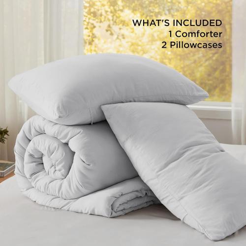 Bedsure King Comforter Set, Light Grey Soft Prewashed Bedding for All Seasons, 3 Pieces GentleSoft™ Bed Set, 1 Lightweight Comforter (104x90) and 2 Pillowcases (20x36)