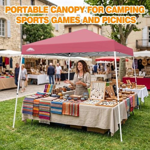EAGLE PEAK 10x10 Slant Leg Pop Up Canopy Tent, Peach Pink | PeakPush™ Center Lock, Easy 1 Person Setup Pop Up Tent, Portable Sports & Camping Shelter, 10x10 Base 8x8 Top, Carry Bag