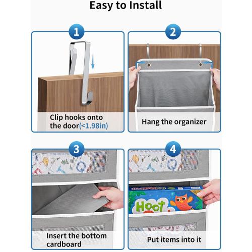 JARLINK Over The Door Organizer Storage, 5 Shelf Hanging Door Organizer with 5 Large Capacity Pockets, Anti Tilt 44 lb Load Behind Door Storage for Bedroom, Bathroom, Pantry, Nursery, (Grey)
