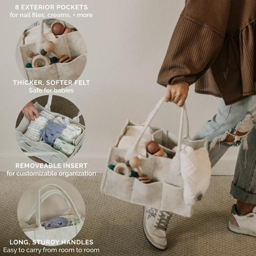Parker Baby Diaper Caddy - Nursery Storage Bin and Car Organizer for Diapers and Baby Wipes - White, Regular