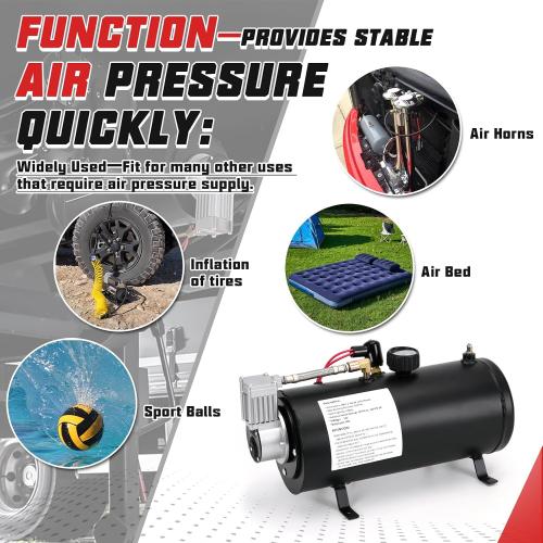 PTNHZ DC 12V MAX 150PSI Air Compressor Tank Pump w/3 Liter 0.8 Gallon Tank For Train Truck Boat Pickup Motorhome Portable Air Compressor Pump