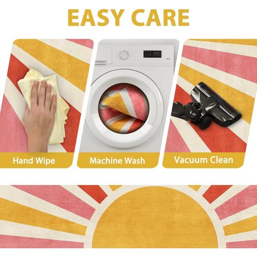 Size 4ft Classroom Rug 4Ft, Round Washable Accent Rug for Kids Colorful Sun Rainbow Throw Carpet for Living Room Soft Thin Mat Non-Slip Low Pile Circle Rug for Nursery Bedroom Playroom
