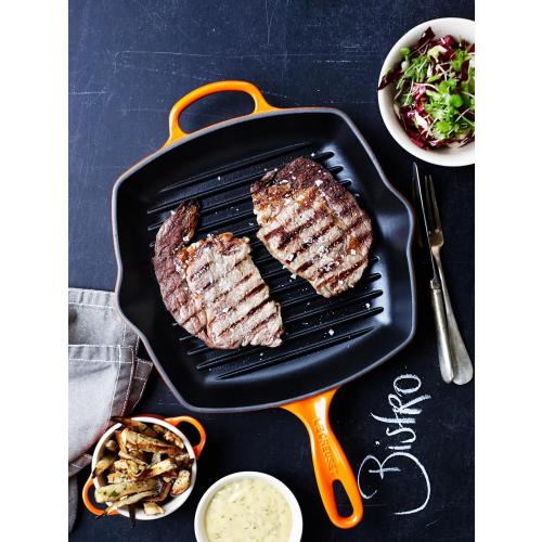 Le Creuset Enameled Cast Iron Signature Square Skillet Grill, 10.25, Flame