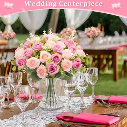 TURNMEON 40 Heads Fake Roses Artificial Flowers for Outdoors Spring Decor, 4 Bouquets UV Resistant Fake Flower Bouquet Faux Silk Roses for Wedding Birthday Party Home Summer Cemetery Decor(Pink)***
