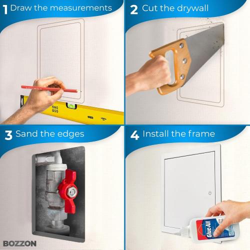 BOZZON Access Panel for Drywall 14 x 29 inch – Metal Door with Screwdriver Latch, 18 GA Steel Frame, Wall Hole Cover, Plumbing Access Door, White