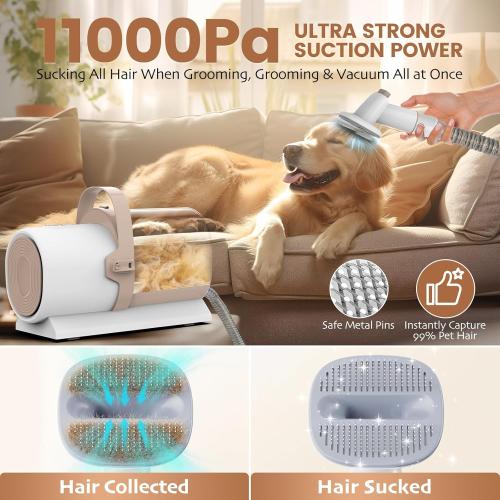 Dog Grooming Vacuum, Pet Grooming Kit with Dog Clippers, 2.5L Dust Cup 11000Pa Dogs Vacuum for Shedding Grooming, 5 Grooming Tools Home Cleaning in 1, Low Noise Pet Grooming Vacuum for Dogs, PG50