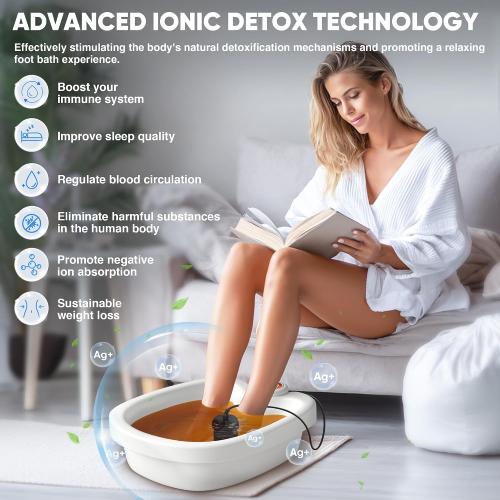 Ionic Foot Bath Detox Machine, Premium Ion Foot Spa for Home Use, Includes 3 Sea Salts (Original/Rose/Lavender), Basin, 2 Ion Arrays & Accessories, Perfect for Parents/Seniors/Partner/Self
