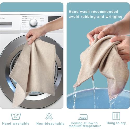 SLKQG Linen-Look Placemats Set of 8, Heat Resistant & Machine Washable Double-Layered Cloth Placemats for Dining Table, Indoor/Outdoor Use, Non-Slip Kitchen Table Mats (8, Light Linen)