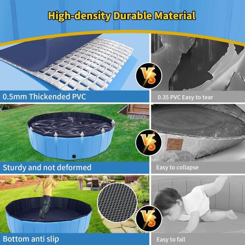 Foldable Dog Pool, 63 x 12 Kiddie Pool with Hard Plastic, Non-Slip Dog Bath Tub for Outdoor Backyard, Collapsible Dog Swimming Pool for Kids Dogs Pets (Blue)