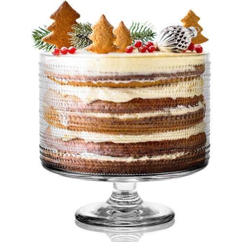 MDLUU Glass Trifle Bowl with Pedestal, 3.43qt Footed Dessert Stand, Vintage Centerpiece Bowl for Layered Cakes, Fruits, Salad (Raindrop Pattern)