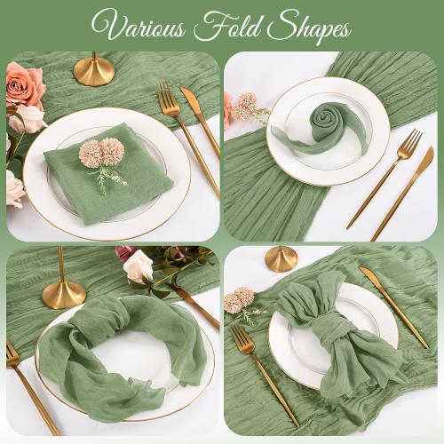 100 Pack Sage Green Napkins Cheesecloth Napkins 20x20 Inch Rustic Boho Gauze Napkin Cloth Bulk Washable Dinner Table Napkin for Wedding Party Bridal Baby Shower Table Decor(Sage Green)