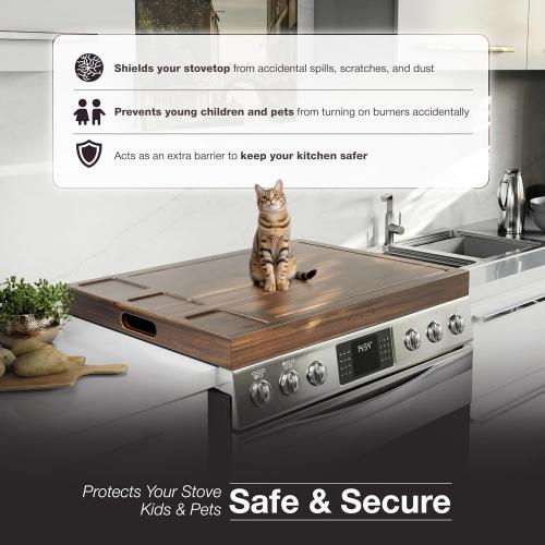 BLUEWEST Noodle Board Stove Cover with Handles, 3 in 1 Wood Stove Top Covers Board for Gas Burners and Electric Stove, Wooden RV Stovetop Cover, Tray for Kitchen Counter Space with Juice Grooves