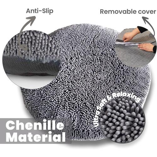 Muddy Mat® Cloud K-9 Dog Beds for Large Dogs & Cats, Soft & Relaxing Round Dog Bed, Chenille Material, Removable Cover, Washable & Dryer Safe – Grey Large (40x40)