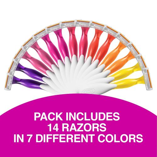 BIC Soleil Smooth Colors Women's Disposable with 3 Blade Razors, Vibrant Handles and Moisture Strip, 14-Pack