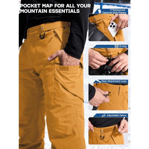 FREE SOLDIER Men's Waterproof Snow Insulated Pants Winter Skiing Snowboarding Pants with Zipper Pockets medium