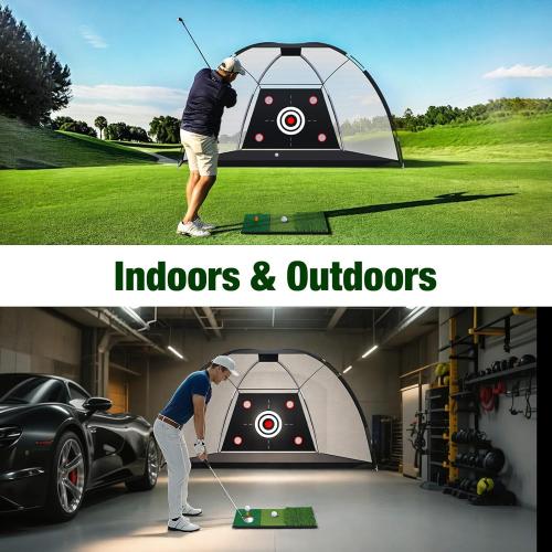 MoKo Golf Net with Practice Mat, 10 x 7 ft Golf Hitting Net for Outdoor Indoor Backyard Driving Chipping Swing Training, All-in-One Multi-Target Training Aid Practice Nets with Tri-Turf Mat & Balls