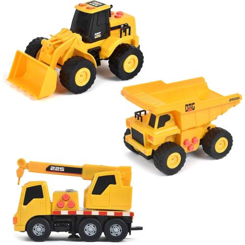 Sunny Days Entertainment Mini Construction Vehicles 3 Pack – Lights and Sounds Pull Back Toy Vehicle | Includes Dump Truck Front End Loader and Crane Truck – Maxx Action