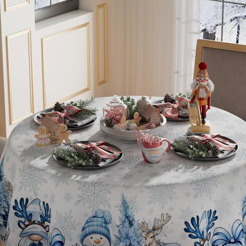 XCHI Snowman Deer Tree Winter Tablecloth Round Christmas Table Cloth Washable Table Covers for Indoor Dining Home Party Xmas Decorations 70x70 Inch