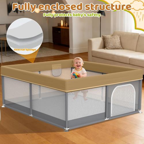 Baby Playpen 50x50 for Toddlers - All-Wrapped Safety Play Yard for Babies with 2 Pull Rings - Large Play Pen for Indoor & Outdoor Activity, Sturdy Toddler Fence with Soft Breathable Mesh