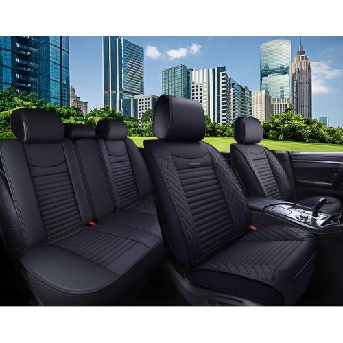 Black Aierxuan 5 Car Seat Covers Full Set Waterproof Leather Universal Fit Nissan Honda Civic CRV Hrv Kia Sorento Toyota Corolla 4Runner Camry Hyundai Jeep Ford Focus Edge Mazda (Full Set, Black)