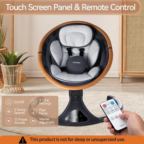 LAREX Baby Swing to Toddler Electric Infant Swing Portable for Newborn Boy Girl, 5 Sway Speeds with Remote Control, 12 Preset Melodies and Bluetooth, 0-6 Months Max 20 Lbs (Gray)