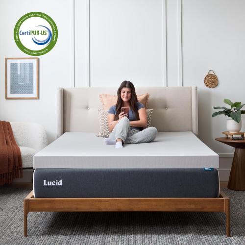 Lucid 4 Inch Bamboo Charcoal Infused Memory Foam Mattress Topper - Twin Size – Moisture and Odor Control - Ventilated - Ultra Plush Feel, Pressure-Relief Bed Topper – CertiPur Certified