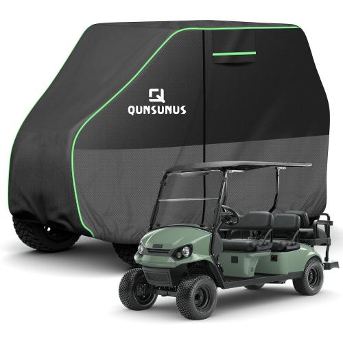 QUNSUNUS Waterproof Golf Cart Cover 2/4/4 2 Passenger for Yamaha, Honda, Club Car, EZGO, All Weather Golf Cart Rain Covers with Zipper and Straps for Wind, Sun and Dust Protection