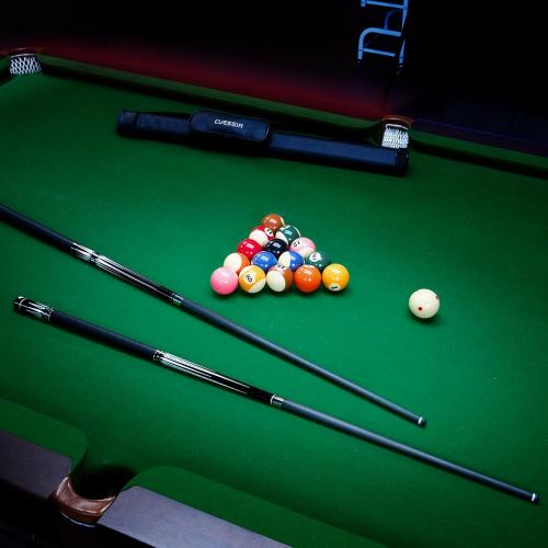 Carbon Fiber Pool Cue Stick with Case, 2pieces 58inch Low Deflection Professional Cue Stick for Billiards, Pro Taper Carbon Fibre Shaft with Genuine Leather Wrap and 12.5mm Tip (19oz-20oz)