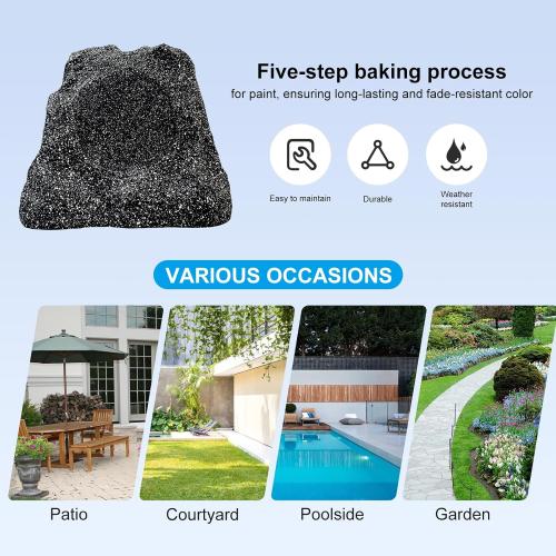 STUDIOFINIX 8 Outdoor Rock Bluetooth Speakers Waterproof Powerful 600 Watt Deep Bass All Weather Durable for Outdoor Garden Pool Patio Deck Porch BBQ (1 Pair)