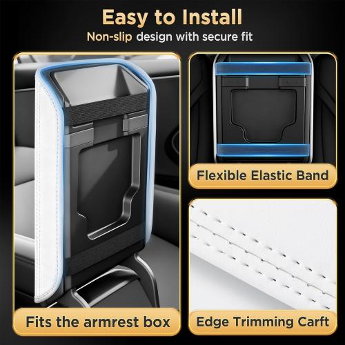 for Tesla Model Y Juniper(2025-2026) & Model 3(2024-2026) Leather Center Console Cover [Soft Touch & Match Seat Color] Armrest Cover for Tesla Model 3 & Model Y Juniper Accessories White