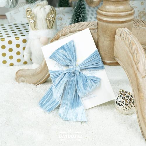 Dusty Blue Velvet Ribbon 3 inch Blue Frayed Velvet Ribbon Crinkle Blue Silk Velvet for Wreaths, Christmas Tree Decoration, Flower Bouquet, Gift Wrapping, Bows, Wedding -3 Yards