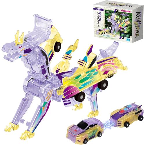 Collision Transforming Dinosaur car Toy | 2-in-1 robo Crash Magnetic Race Cars | Transform into Dinosaurs Robot Toys | for Boys & Girls Age 4-8 (Crystal Purple Dragon)