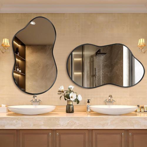 Irregular Wall Mirror - Wall Mirrors Decorative Size 20x36 Black Asymmetrical Mirror Tempered Glass Aviation Aluminum Alloy Frame for Bathroom, Bedroom, Living Room, Cloakroom, Entryway