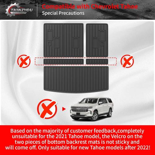 Cargo Mat Compatible with 2022-2025 2026 Chevrolet Tahoe GMC Yukon Trunk Mat Cargo Liner TPE All Weather Back Seat Cover Protector 2024 Chevy Tahoe Accessories (Trunk Mat Backrest Mats)
