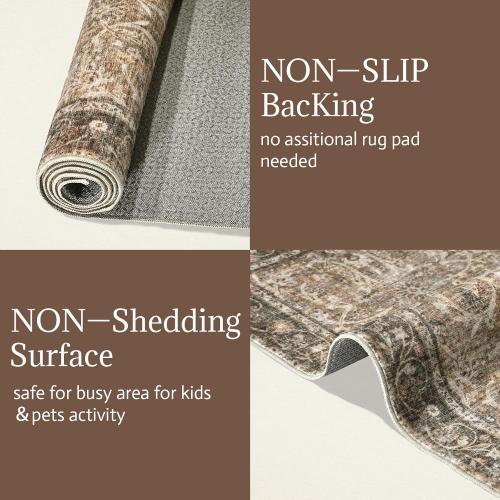 Washable Rugs for Living Room: 8x10 Area Rugs for Bedroom Ultra Soft Non-Slip Stain Resistant Vintage Boho Large Carpet for High-Traffic Dining Room - Farmhouse Decor